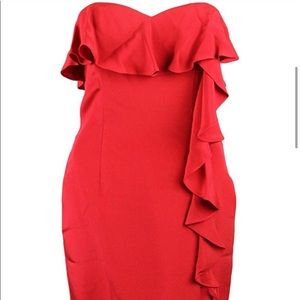 Red JayGodfrey sweetheart ruffle strapless dress